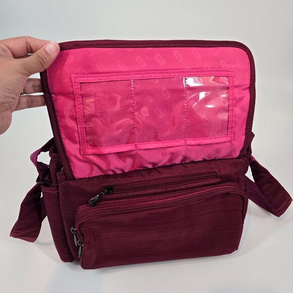 Lug Wings Red Quilted Crossbody Travel Bag in Cranberry RFID Insulated Pocket - Picture 6 of 12